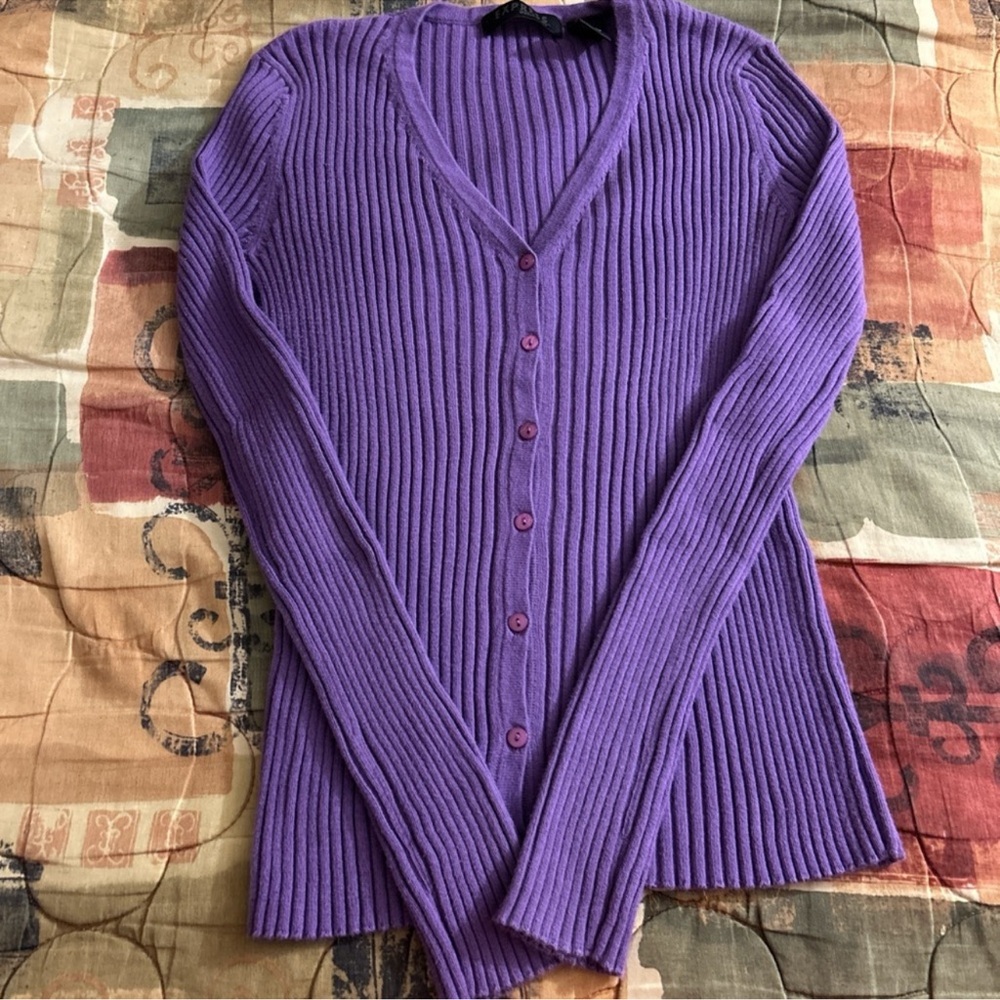 Express Purple Ribbed Cardigan - Picture 3 of 9